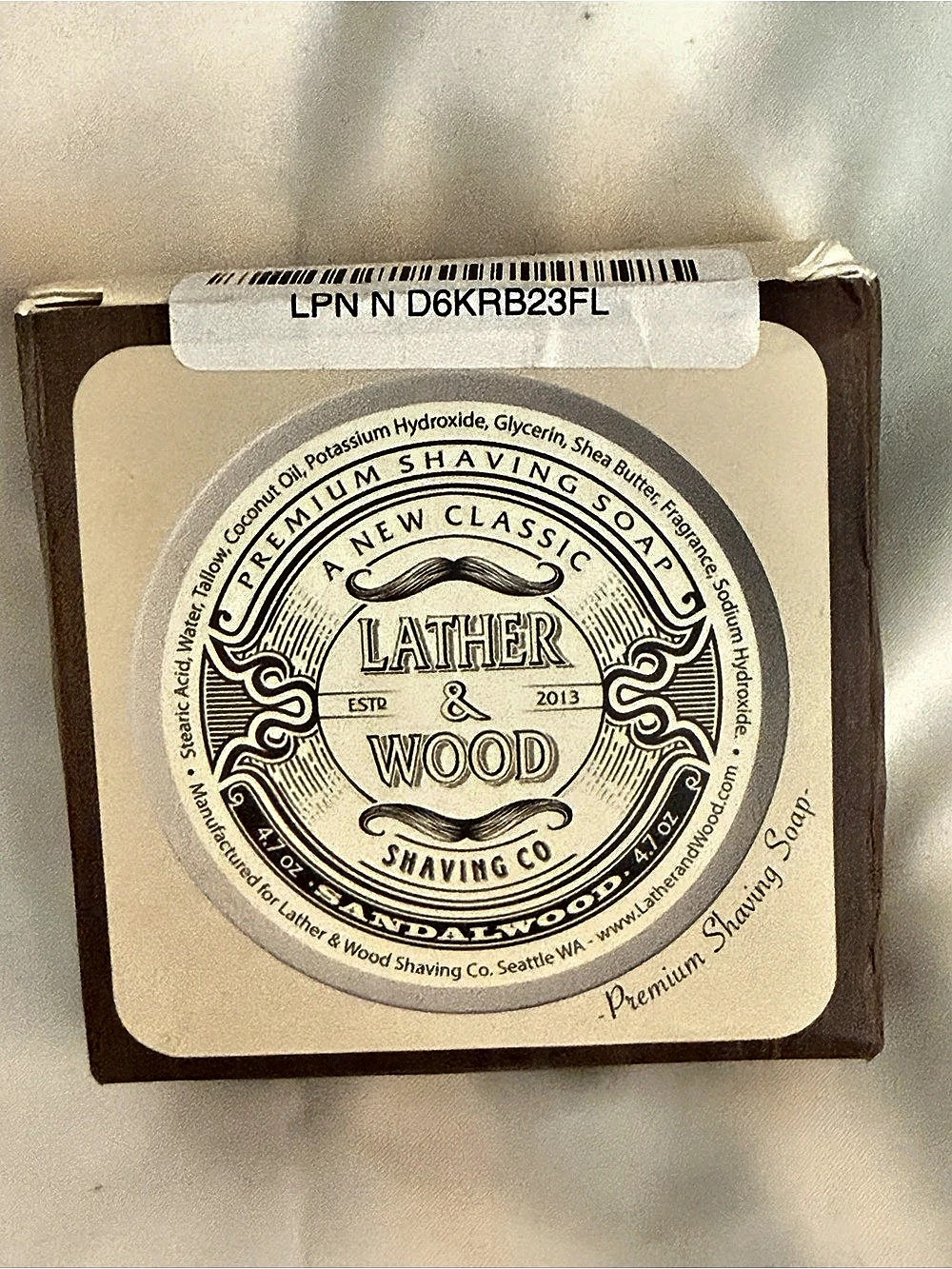 Lather & Wood Premium Shaving Soap, Sandalwood Shaving Soap NWT